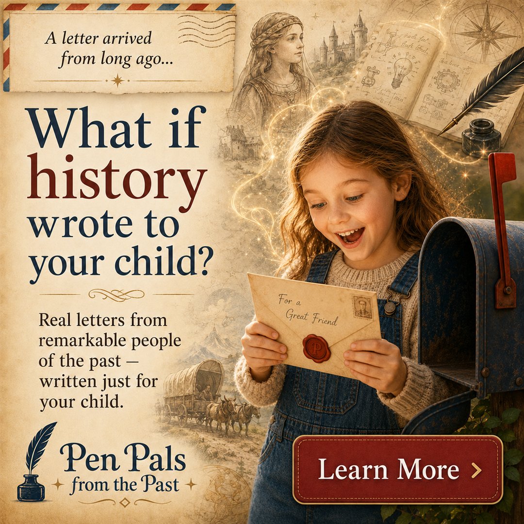 A young child opening a letter by a mailbox